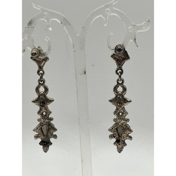 Purple Silver-Tone Art Nouveau Marcasite Drop 2.5" Earrings! - Picture 8 of 12